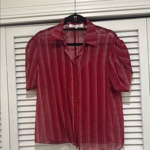 Red Striped Sheer Blouse